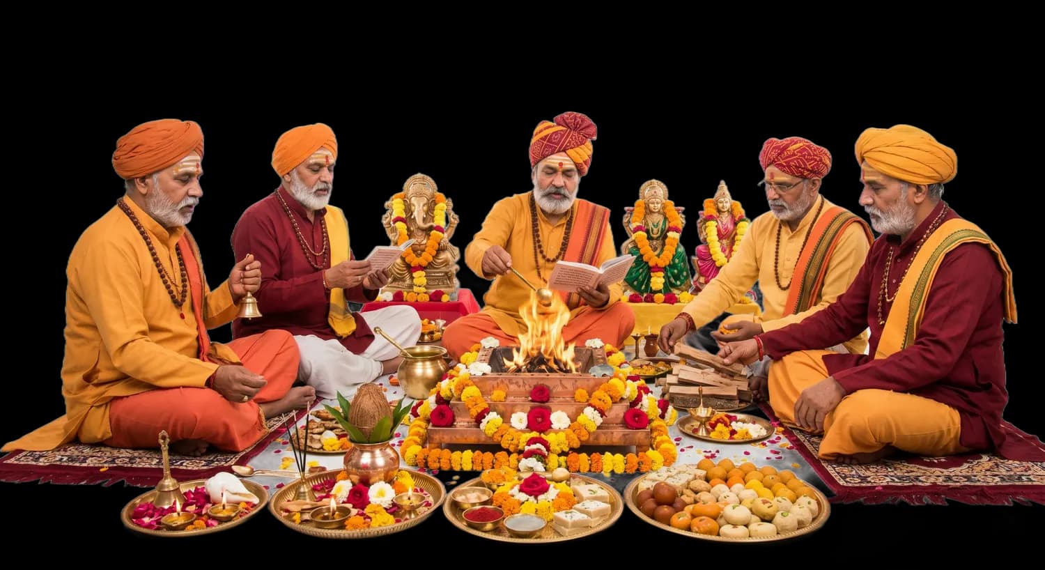 Experienced pandits performing a Vedic puja