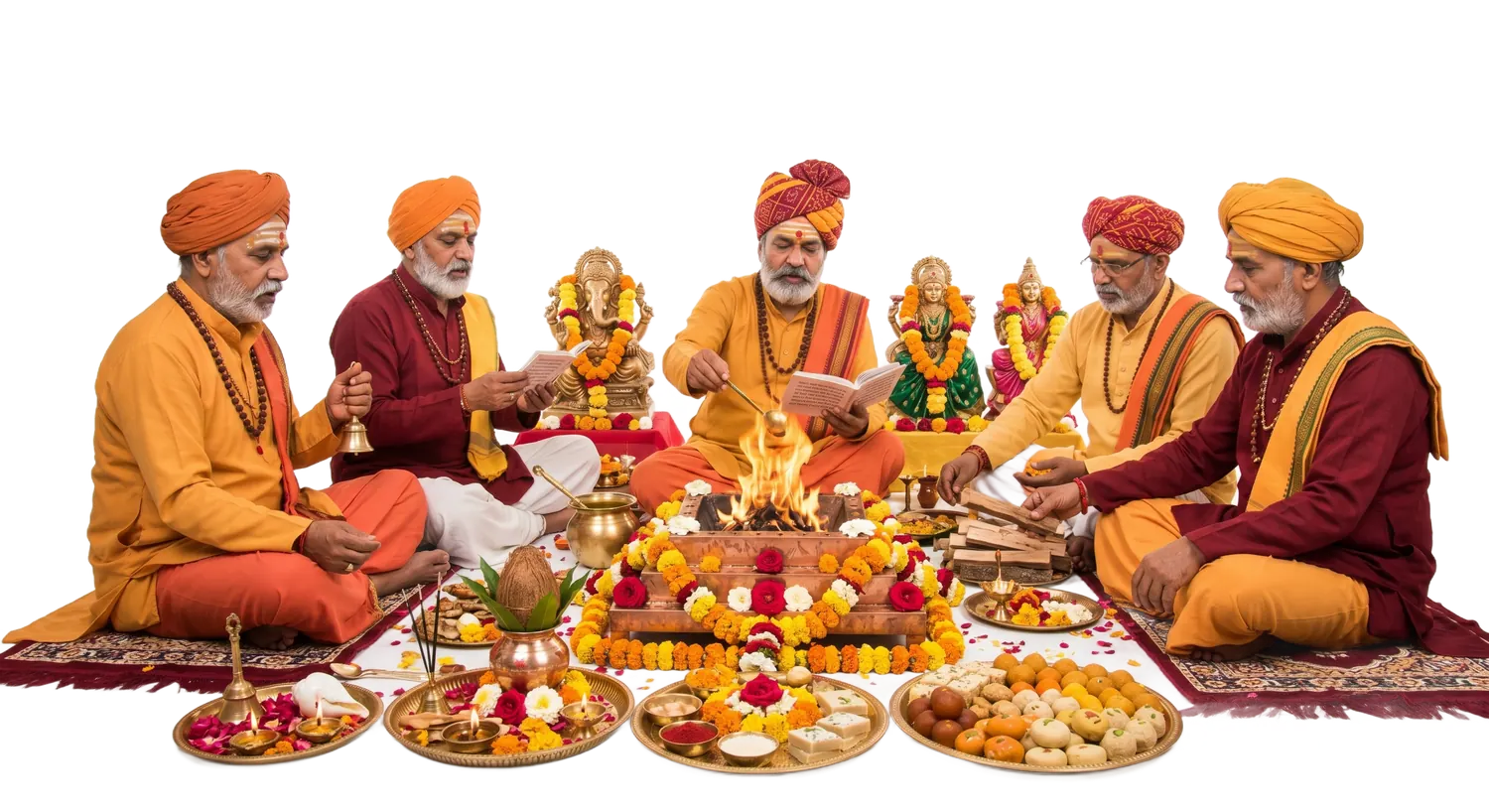 Experienced pandits performing a Vedic puja
