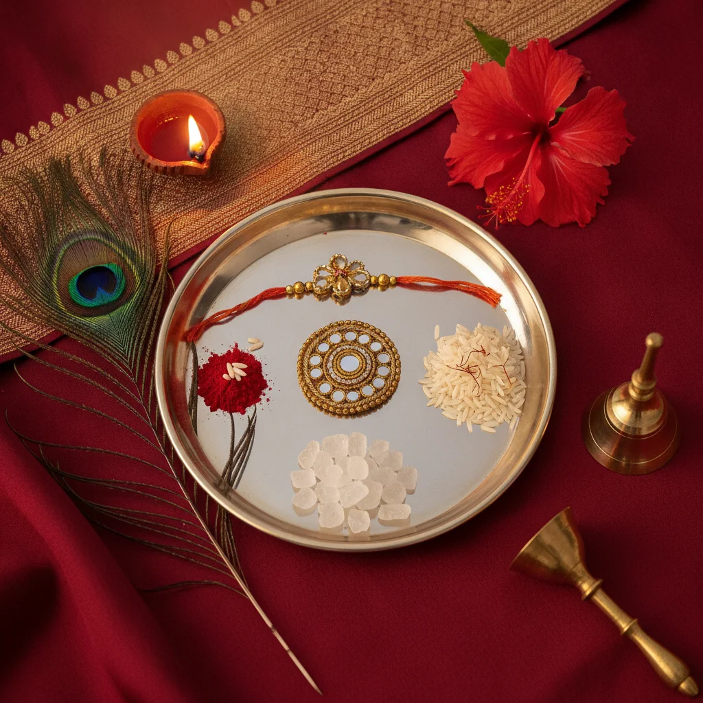 राखी + रोली + मिश्री चढ़ावा
