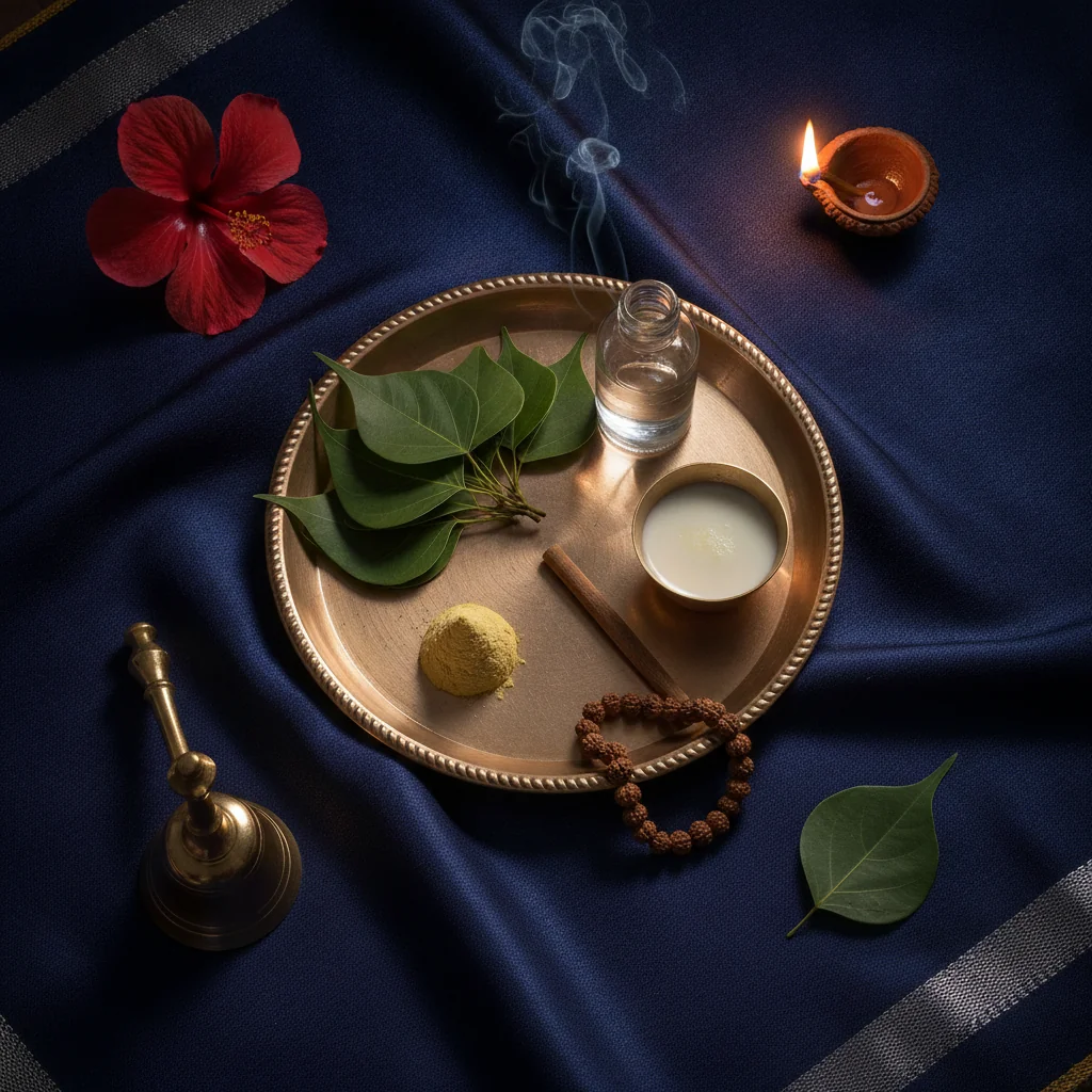 बिल्व पत्र + नर्मदा जल + दूध चढ़ावा